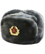 Authentic Russian Ushanka Gray Military Hat Soviet Red Army Badge Size M (57 cm) - $33.35