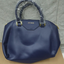 Joy &amp; Iman Womens Genuine Leather Large Satchel Purse Handbag Blue Tote - £23.89 GBP