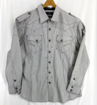 Franky Max Men&#39;s Size XL Slim Gray Striped Button-Up Long Sleeve Shirt - £9.86 GBP