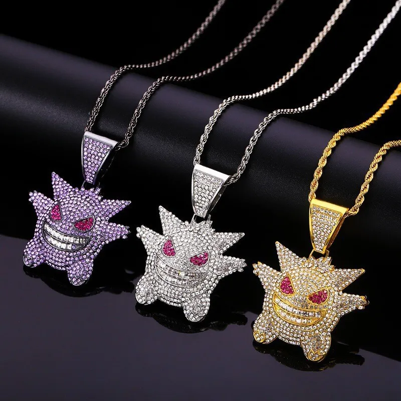 Pokemon Anime Action Figures Gengar Diamond Pendant Necklace Hip Hop Rap Rock - £13.66 GBP+