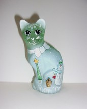 Fenton Glass Green &quot;Snow Time&quot; Snowman Stylized Cat Figurine Ltd Ed 18/32 Barley - £168.24 GBP