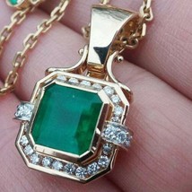 14K Yellow Gold Plated Silver 3.5 Ct Lab-Created Emerald Chain Pendant Summer - £154.07 GBP