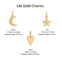 14k Solid Yellow Gold Moon,Star &amp;Tiny Heart Charm,Earring,Necklace Jewelry - £57.01 GBP