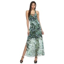 Jennifer Lopez Green Lace Up Halter Dress Palm Leaf Print Sheer Skirt Sz 0 4 NWT - £13.58 GBP