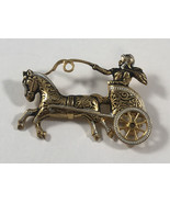Vintage Damascene Brooch Pin Gold Tone  Horse Drawn Chariot - Spain 2” - $27.12 CAD