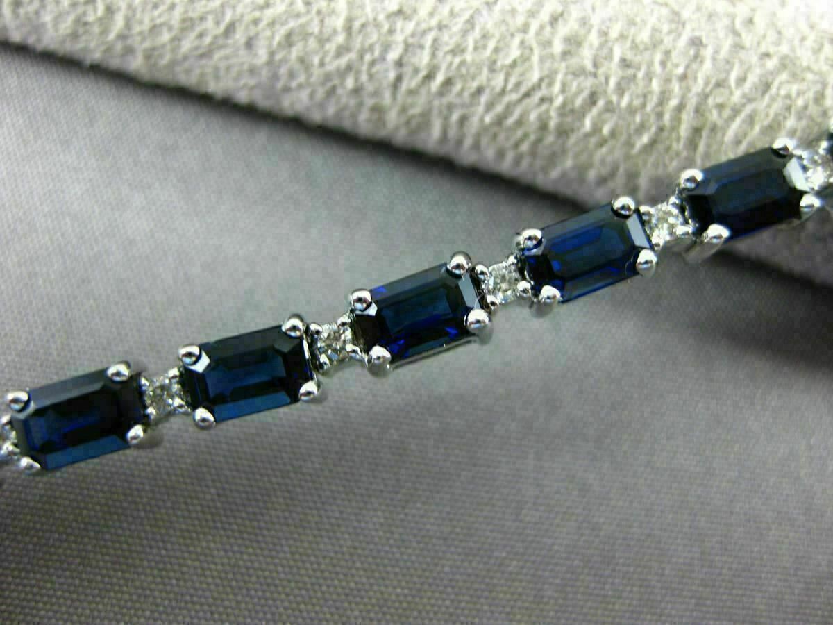 Pulsera de tenis con zafiro CZ de corte esmeralda de 10 quilates, chapado... Item image 3