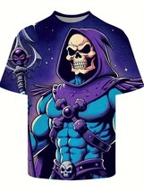 Men’s 3D Graphic Hooded Skull T-Shirt Purple &amp; Blue Size 2XL - $354.55 MXN