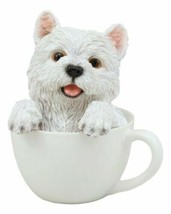 Realistic White Westie Dog in Teacup Statue 6&quot;H Pet Pal West Highland Terrier - £26.16 GBP
