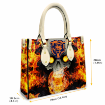 Chicago Bears Team Fire Skull Premium Water Resistant Pu Leather Handbag - £34.58 GBP