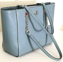 COACH NY 57107 TURLOCK SILVER CHAIN SAGE BLUE LEATHER SHOULDER TOTE BAGNWT! - $217.79