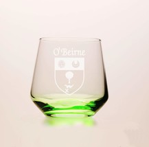 O&#39;Beirne Irish Coat of Arms Green Tumbler Glasses - Set of 4 (Sand Etched) - £53.39 GBP