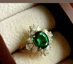 2Ct Oval Simulated Green Emerald Pear Diamond Pretty Ring 14K Yellow Gold Plated - £58.05 GBP
