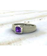 Natural Amethyst Cushion Gemstone Handmade 925 Sterling Silver Signet Ring - $71.00