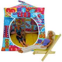 Aqua Toy Play Pop Up Doll Tent, 2 Sleeping Bags, Star, Love, Heart Print Fabric - £19.94 GBP