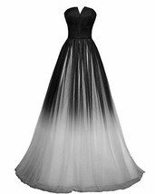 Gothic Gradient Tulle Long Ombre Prom Dresses Formal Evening Gown Black White 10 - £87.33 GBP