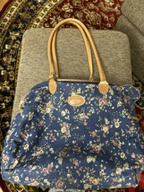 Carpetbags of America Blue Floral Rose Canvas Tapestry Bag  Purse Leathe... - $25.00