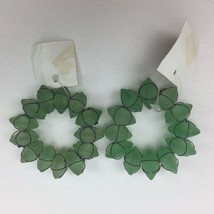 Frosted Green Sea Glass Flower Beaded Wire Napkin Ring Holders Set of 2 - £15.97 GBP