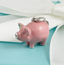 RARE Tiffany &amp; Co Pink Enamel Pig Charm Pendant in Sterling Silver - £580.56 GBP