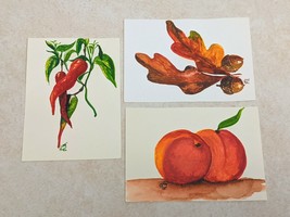 3 Small 1992 Original Paintings on 6.5&quot; x 4.5 Card Paper Unframed Artist Signed - £15.86 GBP