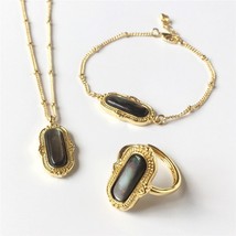 FUWO Wholesale Black Shell Necklace Bracelet Ring Set Jewelry,High Quality Gold  - £30.09 GBP