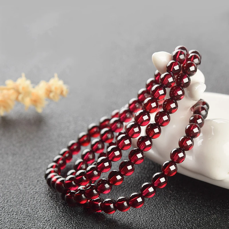 Natural Dark Garnet Bead Bracelets Women Fashion Wine Red Beads Charm Ba... - £8.37 GBP+