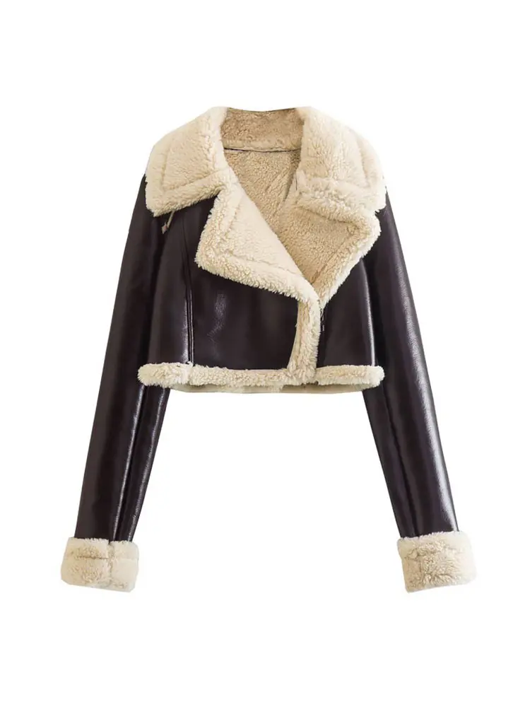 Women Fashion Lapel Lambs Coat Double Sided Short Jacket Autumn Winter elegant F - £158.79 GBP