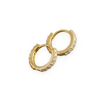 Anyco Earrings Gold Plated White Punk Pave CZ Simple Round 8.8MM Ear Buckle  - £17.43 GBP