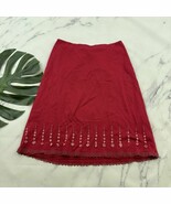 Express Womens Vintage Y2k Slip Skirt Size M Dark Pink Floral Beaded Trim - $26.72