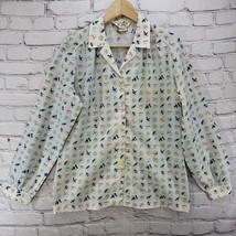 Vintage Koret Blouse Womens Sz 14 Bird Print Top Button Shirt Polyester  Flaw - £15.50 GBP