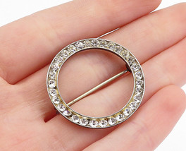 925 Sterling Silver - Vintage Cubic Zirconia Open Circle Brooch Pin - BP1152 - £20.80 GBP