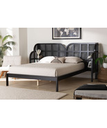 Levron Ebony Black Wood Queen Size Wingback Platform Bed - $878.00