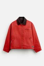 Zara Mens Red Canvas Jacket With Black Collar Full Zip Size L  6987/402/600 - $98.99