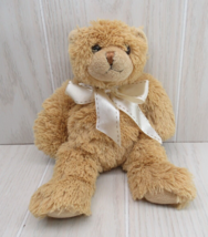 Wishpets 2007 Potsy plush teddy bear tan beige cream stitch ribbon bow b... - $14.84