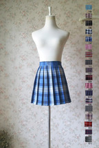 Light Blue Plaid Skirt Women Girl Pleated Plaid Skirt Outfit Mini Plaid Skirt image 3