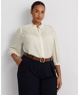 Lauren Ralph Lauren Plus Size Pleated Georgette Blouse Cream $135 Size 2X - $48.51