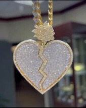 3.00CT Round Cut Moissanite Broken Heart Shape Pendant 14k Yellow Gold Plated - £240.57 GBP