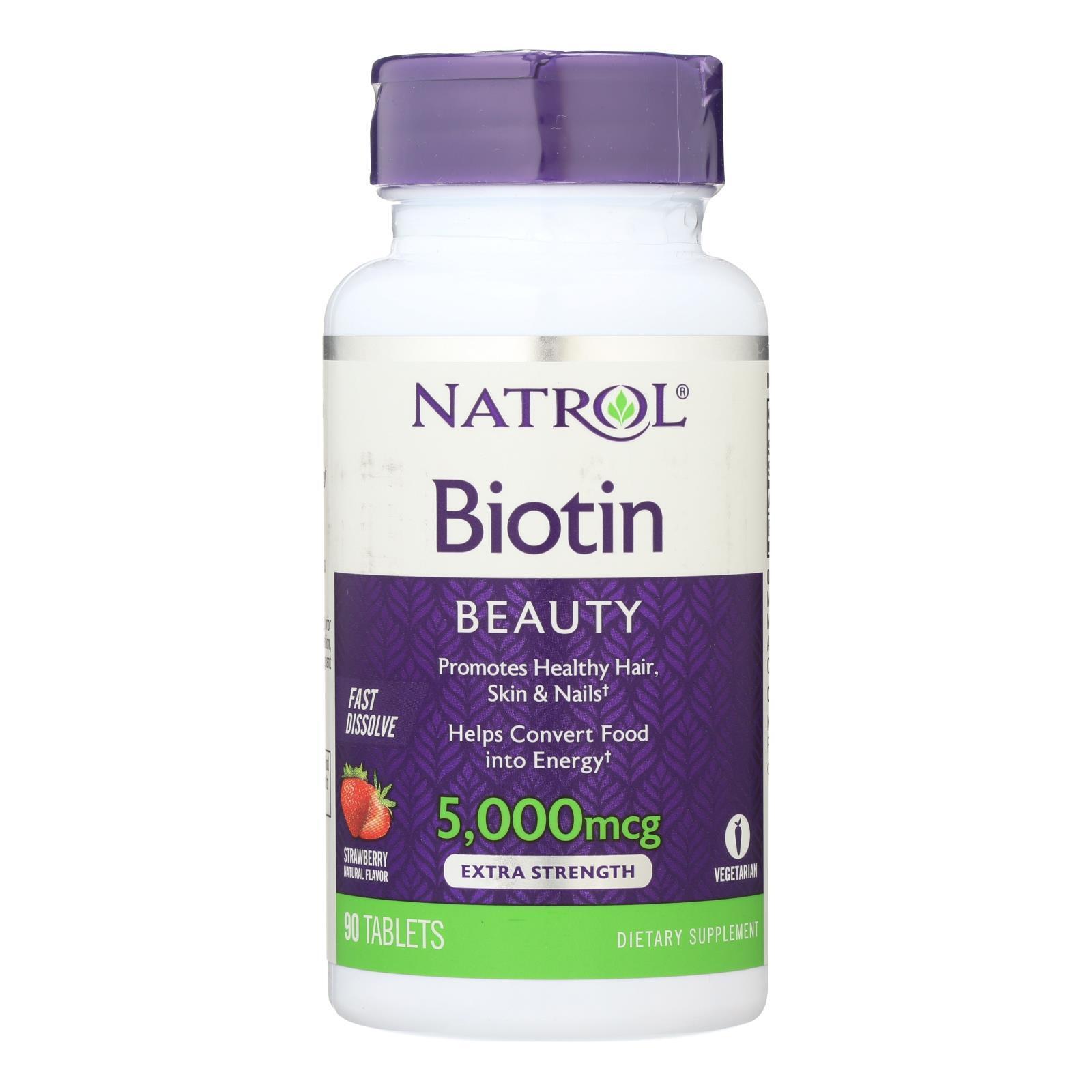 Primary image for Natrol Biotin - Fast Dissolve - Strawberry - 5000 mcg - 90 Tablets