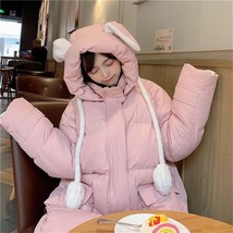 Harajuku Winter Cute Hooded Kawaii Jacket Korean Solid Thick Loose Zipper Buckle - £54.81 GBP