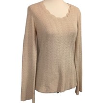 Ann Taylor Cashmere Metallic Sweater S Gold Pointelle Scalloped Scoop Neck Hem - £40.70 GBP