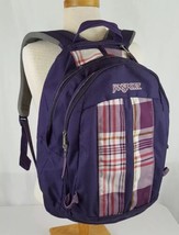 JanSport Backpack Carry On Daypack Purple Plaid 20x14 Book Bag Student, ... - £13.90 GBP