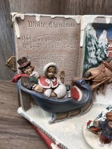 Vintage White Christmas Holiday Music Horse &amp; Carriage Ceramic Music Box Care-86 - £47.29 GBP