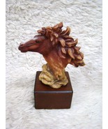 Beautiful Flowing Mane Resin Horse Edgy Figurine with Wood Base, Decorat... - $10.99