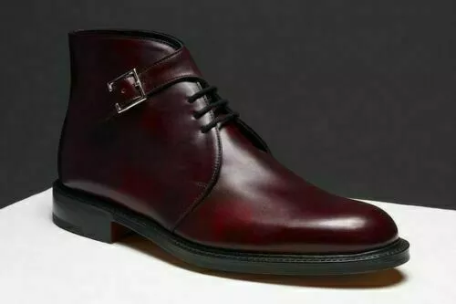 Handmade Men Dark burgundy Chukka boots, Men Dress lace up ankle high monk boots - $179.99