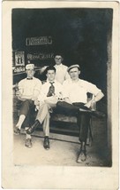 1904-1918 Four Young Men at Bar - RPPC Real Photo Postcard - Writing on ... - £8.87 GBP
