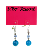 Betsey Johnson Blue Stone Drop Dangle Hook Silver Tone Earrings NWT - $17.57 CAD