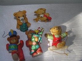 Estate Lot of 5 Hallmark Ceramic Enesco Plastic Teddy Bear Christmas Tree Orname - £9.56 GBP