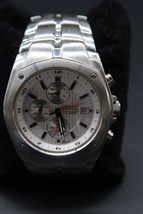 Caravelle Bulova Chronograph Watch Men White Face Silver Band Keeps Good... - $60.00