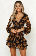 Printed Long Sleeve Waistband Dress - £17.46 GBP