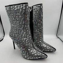 Azalea Wang Lively Silver Rhinestone Stiletto Ankle Boots Size 10 Party ... - $99.95