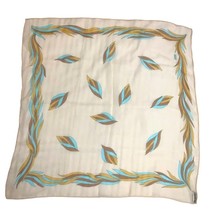 Vintage Robinson Golluber Beige Feather Turquoise Pattern Sheer Fashion Scarf - £10.98 GBP
